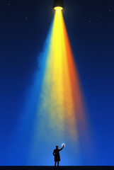 lonely man standing under a beam of light