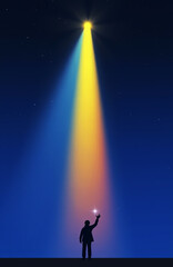lonely man standing under a beam of light
