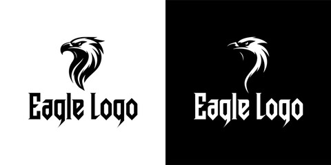 Fierce Black Eagle Head Logo with Curved Silhouette and Gothic Typeface for Strong Visual Branding