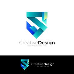 S logo and shield design combination, ribbon logos