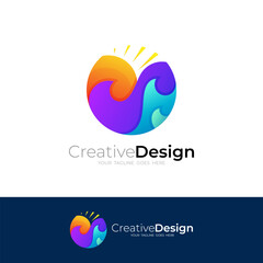 Beach atmosphere logo with waves and sunset