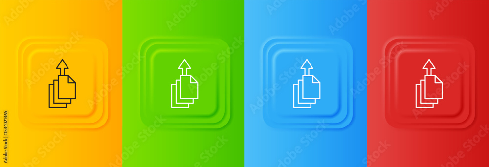 Poster White Data export icon isolated on colorful background. Set icons in square buttons. Vector