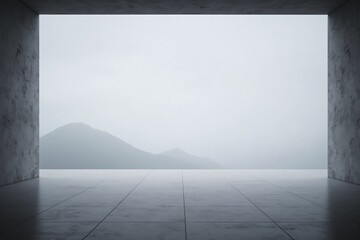 empty room with a cloudy sky in the background