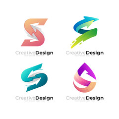 Set letter S logo and arrow design combination, swoosh logos