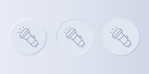 Grey Flashlight icon isolated on grey background. Set icons in square buttons. Vector