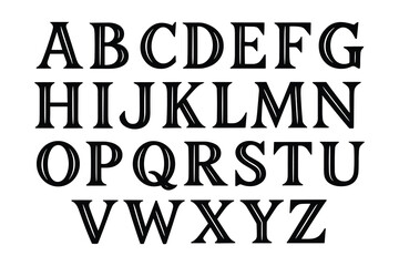 Elegant serif alphabet vector set isolated on a white background.