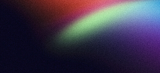 Grainy background, red purple green vibrant color shape on black backdrop, abstract dark noise texture banner poster header cover wallpaper design