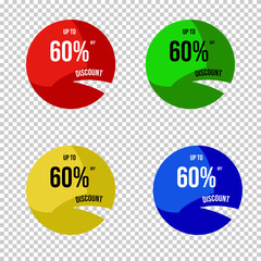 60% Discount Badges – Sale Labels and Promotional Offer Stickers for eCommerce and Advertising
