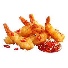 Crispy fried shrimp with chili sauce appetizing cuisine featuring a plate of battered shrimp and a flavorful spicy dip