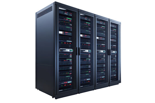Server rack showcasing multiple servers in a tech environment with a clean, modern design for efficient data storage and processing