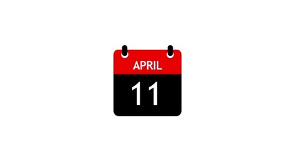 April 11 Daily Calendar icon animation on transparent background. Calendar with the date April 11 on a white background.