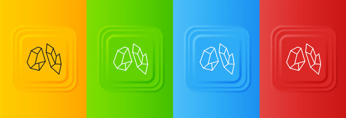 White Magic stone icon isolated on colorful background. Fantasy crystal. Jewelry gem for game. Set icons in square buttons. Vector