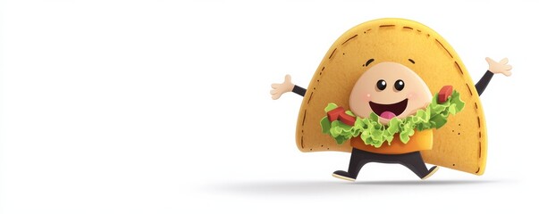Fototapeta premium Happy Taco Character Running Cartoon Illustration, Food, Mascot