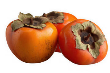 Fresh Ripe Orange Persimmons Isolated on White Background