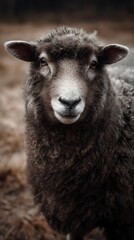 Fototapeta premium A close up portrait of a fluffy curly wooled sheep