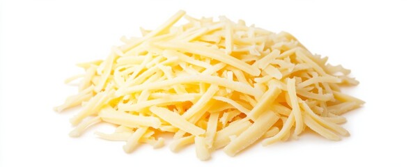 Obraz premium Pile of Shredded Cheese on White Background, cheddar, dairy