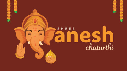 Lord shree ganesha minimalist design. Ganesh Chaturthi festival banner, poster. Vector illustration template.