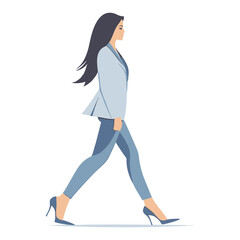 Simple and super minimal vector lines, confident woman walking in cartoonish heels and formal blazer