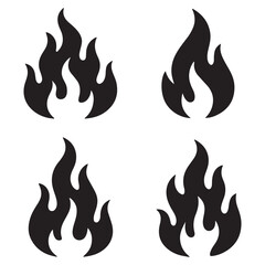 Silhouette of  fire set vector illustration. Fire isolated on white background.