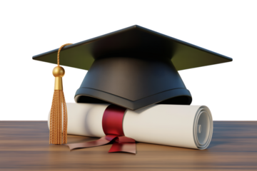 Academic Achievement Graduation Cap and Diploma on Wooden Surface Symbolizing Educational Success and Future Opportunities