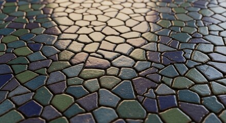 Colorful mosaic tile pattern with irregular shapes and textured surface for abstract background
