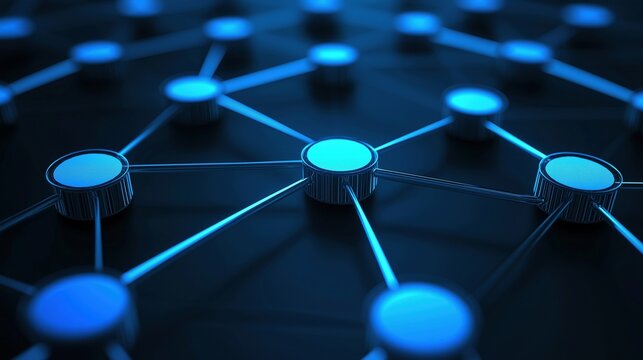 Dots connected by lines network image render 3d. Virtual data transfer system. Abstract innovative technology background realistic graphic. Conceptual idea, visual storytelling