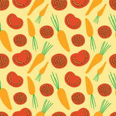 tomato and carrot vector repeated pattern, vegetable seamless pattern design