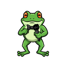 Funny Frog Logo, Frog Holding a Microphone Like a Stand-up Comedian, Cartoon Design