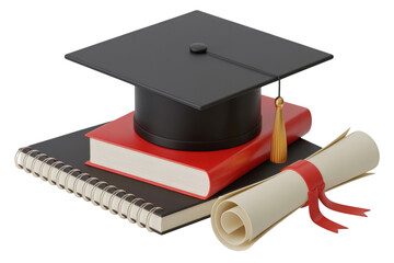 Graduation Cap on Books with Diploma on Transparent Background for Academic Achievement and Educational Success
