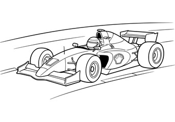 Obraz premium formula one car race on track. coloring book. illustration. drawing. black and white.