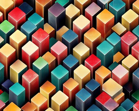 Fototapeta  Colorful cubes as abstract 3d geometry background illustration. Retro Cube Abstract Background Pattern  
