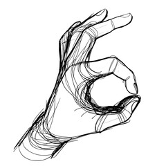Abstract sketch of a hand making an 'okay' gesture in outline style  
