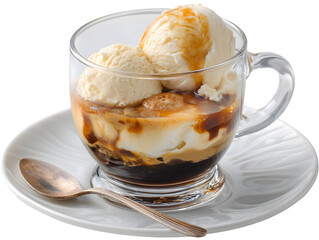 Affogato Delight: A visual feast as rich, dark espresso intertwines with velvety vanilla ice cream, creating a dessert masterpiece. 