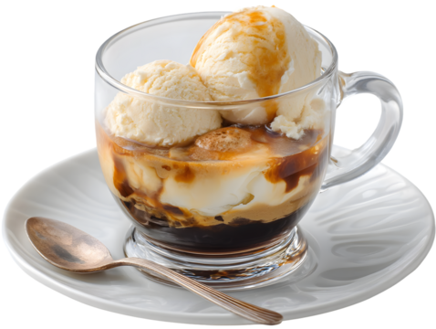 Affogato Delight: A visual feast as rich, dark espresso intertwines with velvety vanilla ice cream, creating a dessert masterpiece. 