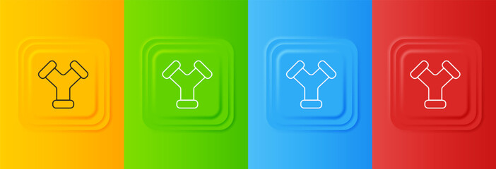 White Industry metallic pipe icon isolated on colorful background. Plumbing pipeline parts of different shapes. Set icons in square buttons. Vector