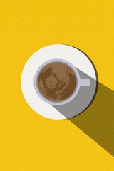 Fresh Coffee Cup Shadow Minimal Illustration yellow Background Hot Espresso Caffeine Drink Beverage
