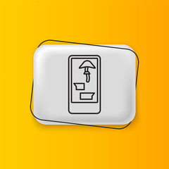 Black Buying drugs online on mobile phone icon isolated on yellow background. Online buying symbol. Silver rectangle button. Vector