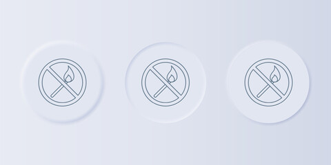 Grey No fire match icon isolated on grey background. No open flame. Burning match crossed in circle. Set icons in square buttons. Vector