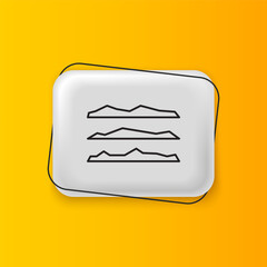 Black Strips of cocaine or heroin drug icon isolated on yellow background. Silver rectangle button. Vector