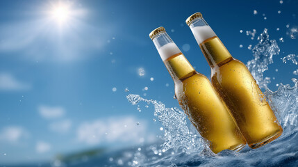 Cheers to Friendship with Clinking Beer Bottles at Sunset