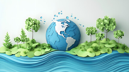 Paper art , Ecology and world water day , Saving water and world Environment day