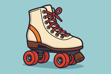 Retro roller skate vector illustration. Vintage 70s 80s quad skate icon for summer fun and sport. Classic disco boot with wheels. Cartoon graphic for nostalgic recreation.