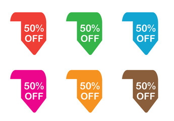 Colorful 50% Off Sale Tags Set – Discount Arrow Labels for Promotions, sale labels