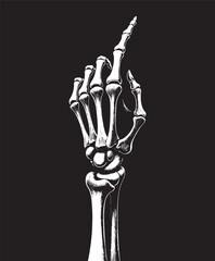 skeleton hand pointing  illustration , hand sign sekeleton