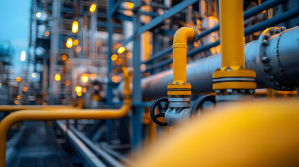 Pipeline and pipe rack of petroleum, chemical, hydrogen or ammonia industrial plant. Industrial zone Close up