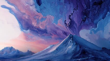 Vibrant mountain landscape with swirling clouds and rich colors at sunset - Powered by Adobe