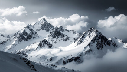 Obraz premium Majestic Snow-Capped Mountain Peaks in Dramatic Landscape Photography