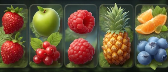 Delicious Fruit Icons Strawberries Raspberries Apple Pineapple Orange Blueberry Cur