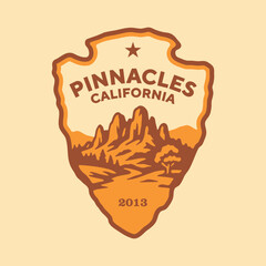 Emblem sticker logo illustration of Pinnacles National Park, California, USA.
