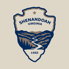 Emblem sticker logo illustration of Shenandoah National Park, Virginia, USA.